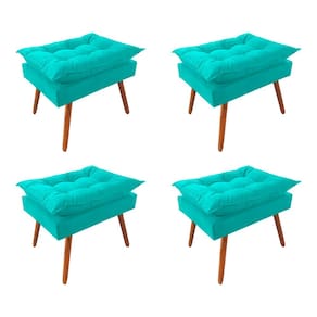 Kit 4 Puff Opala Premium Almofadada para Decoração Sala de Estar - Veludo Azul Turquesa