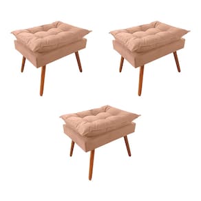 Kit 3 Puff Opala Premium Almofadada para Decoracao Sala de Estar Veludo Bege