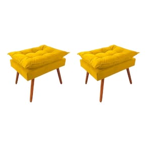 Kit 2 Puff Opala Premium Almofadada para Decoracao Sala de Estar Veludo Amarelo