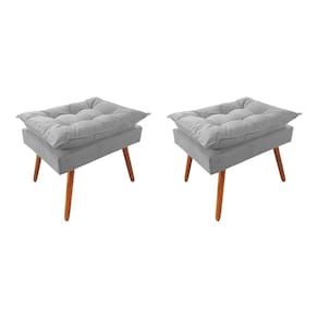 Kit 2 Puff Opala Premium Almofadada para Decoracao Sala de Estar Veludo Cinza Claro