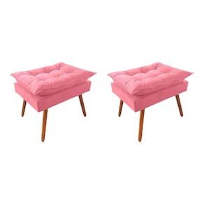 Kit 2 Puff Opala Premium Almofadada para Decoracao Sala de Estar Veludo Rose