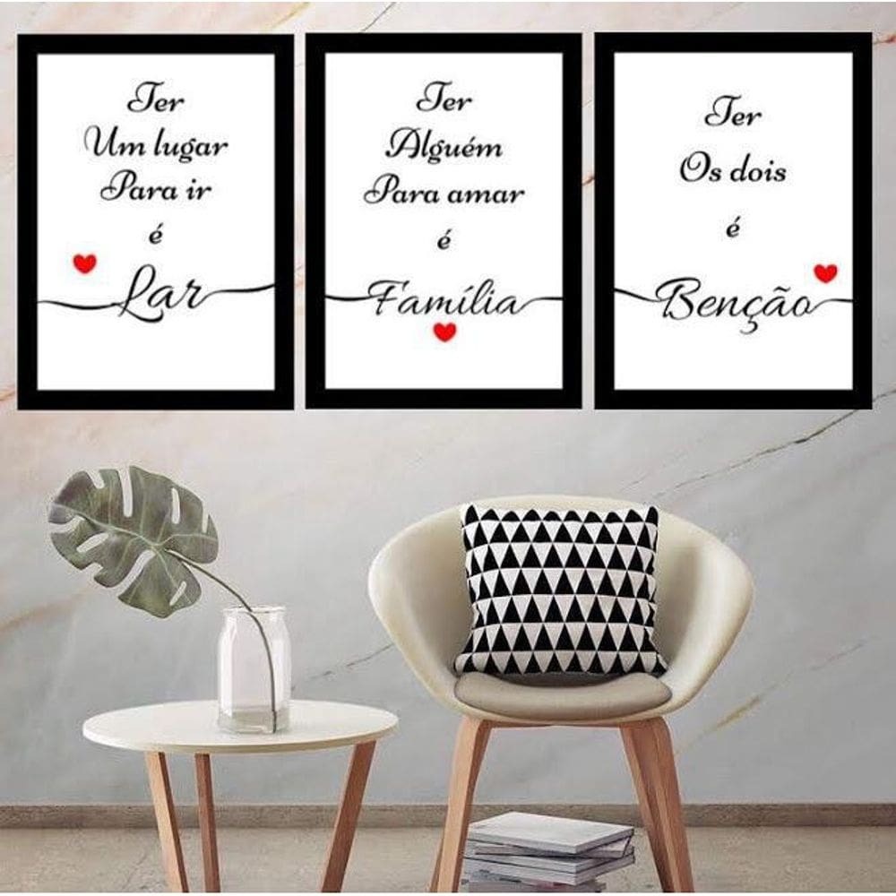 Quadros 60x40cm Lar Família Benção com 3 Peças Sem Vidro