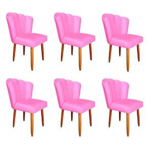 Kit 6 Cadeiras Estofada Petala Pes Palito Veludo Rose