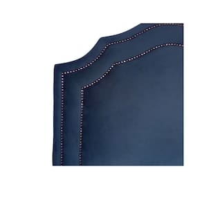 Cabeceira Solteiro Luxo Veludo Azul Dupla Tacha Fumê 65x90