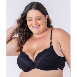 Sutiã Plus de renda e tule com detalhe no decote com tira fina e argolas