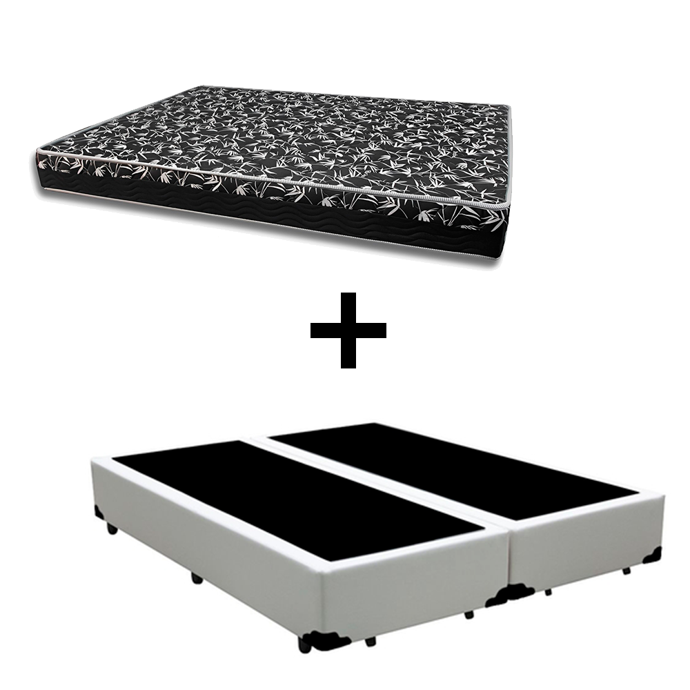 Cama Box King 193 Tecido Sintético Branco Com Colchão Belize Bello Box - D33 Preto 57x193x203