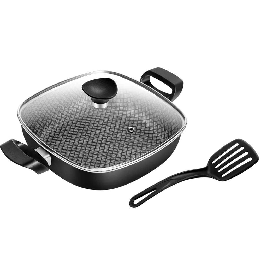 Frigideira Quadrada Antiaderente 2 Alças Nº 23 Preto Masterflon Com Tampa Vidro Patolux