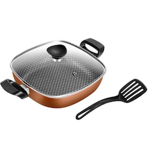 Frigideira Quadrada Antiaderente 2 Alças Nº 23 Cobre Masterflon Com Tampa Vidro Patolux