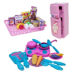 Cozinha Jantar Geladeira Brinquedo Criança Mercadinho 30Pç