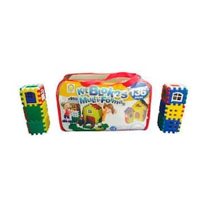 Sacola Peças Bloco Montar Kit Blokos Multi Formas 136 Peças