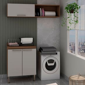 Conjunto para Área de Serviço com Balcão 2 Portas e Armário Aéreo Acquaflex Relax Ébano/Cinza