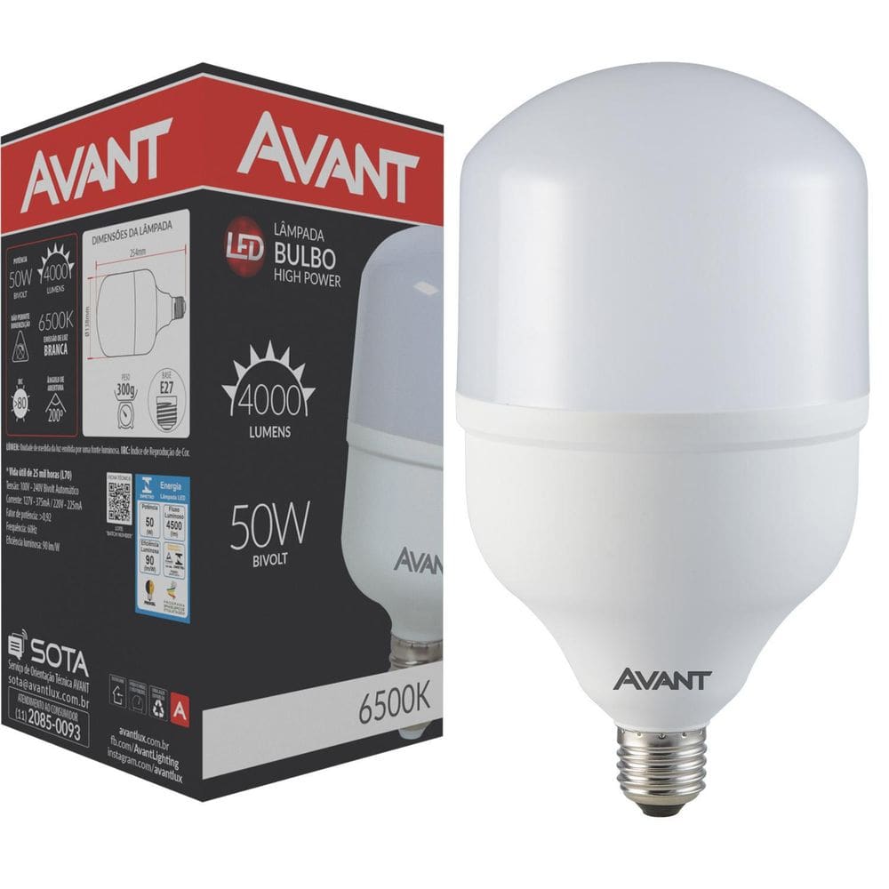 Lâmpada Led 50W Alta Potência 6500K E27 Bivolt Branco Frio