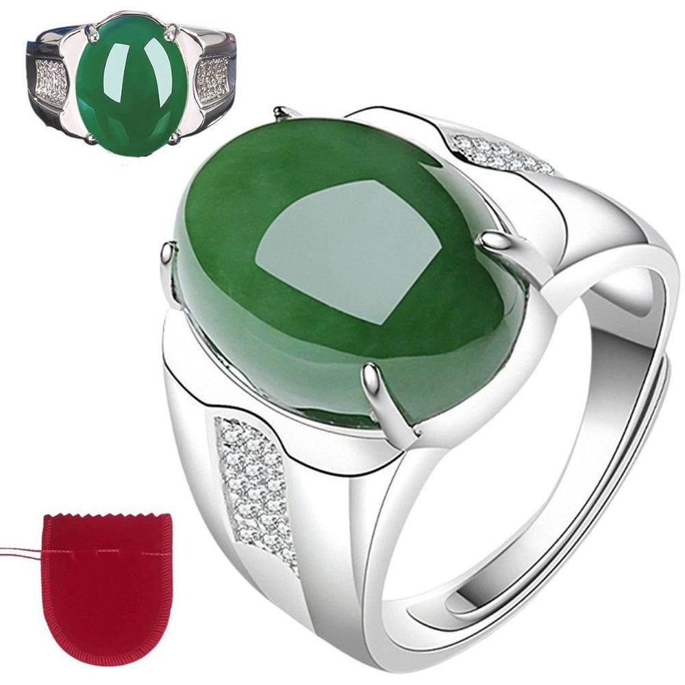 Anel Prata 925 Pedra Jade Fusion Zircônias Ajustável
