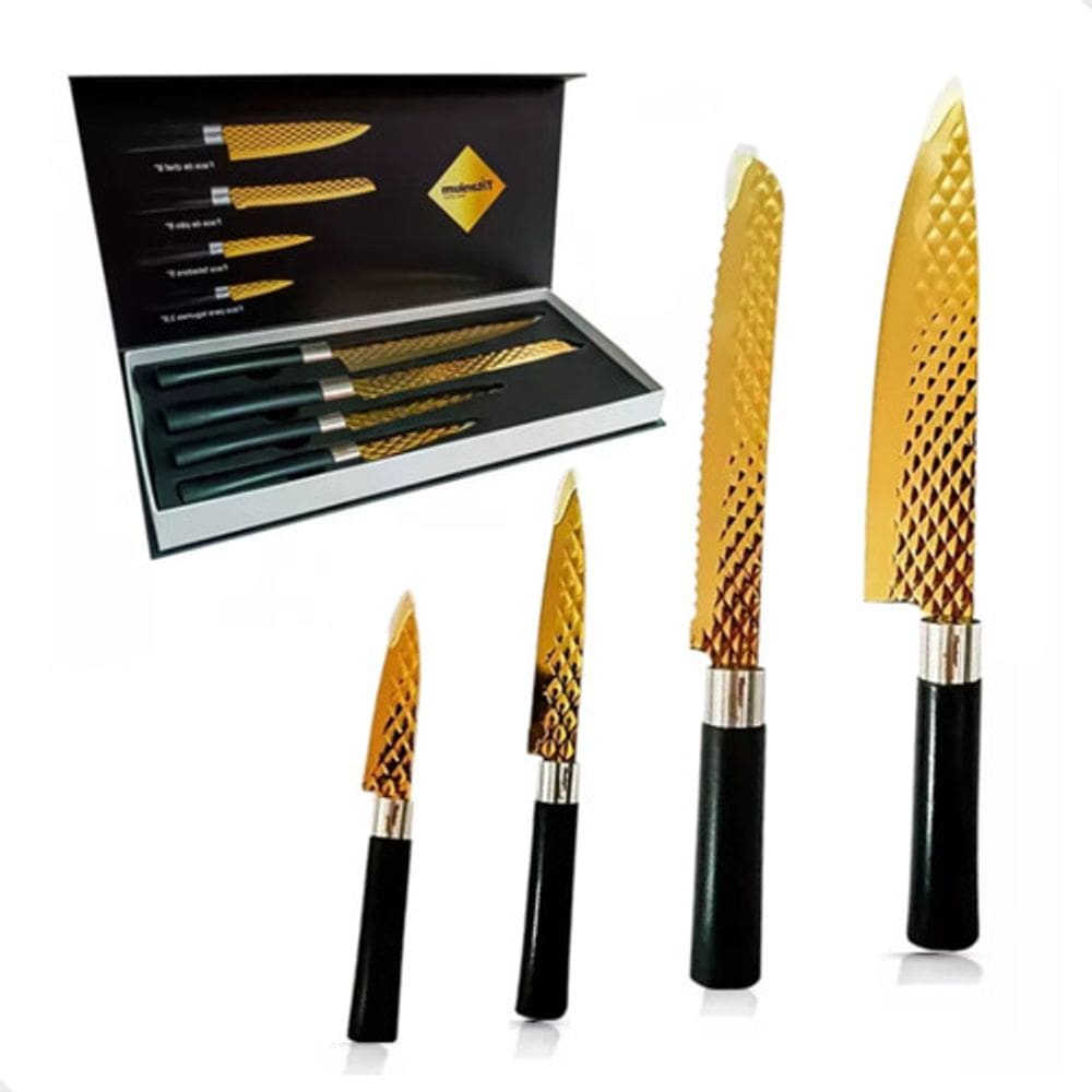 Jogo de Facas Deluxe Chef Aço Inox 4 Peças Titanium Gourmet