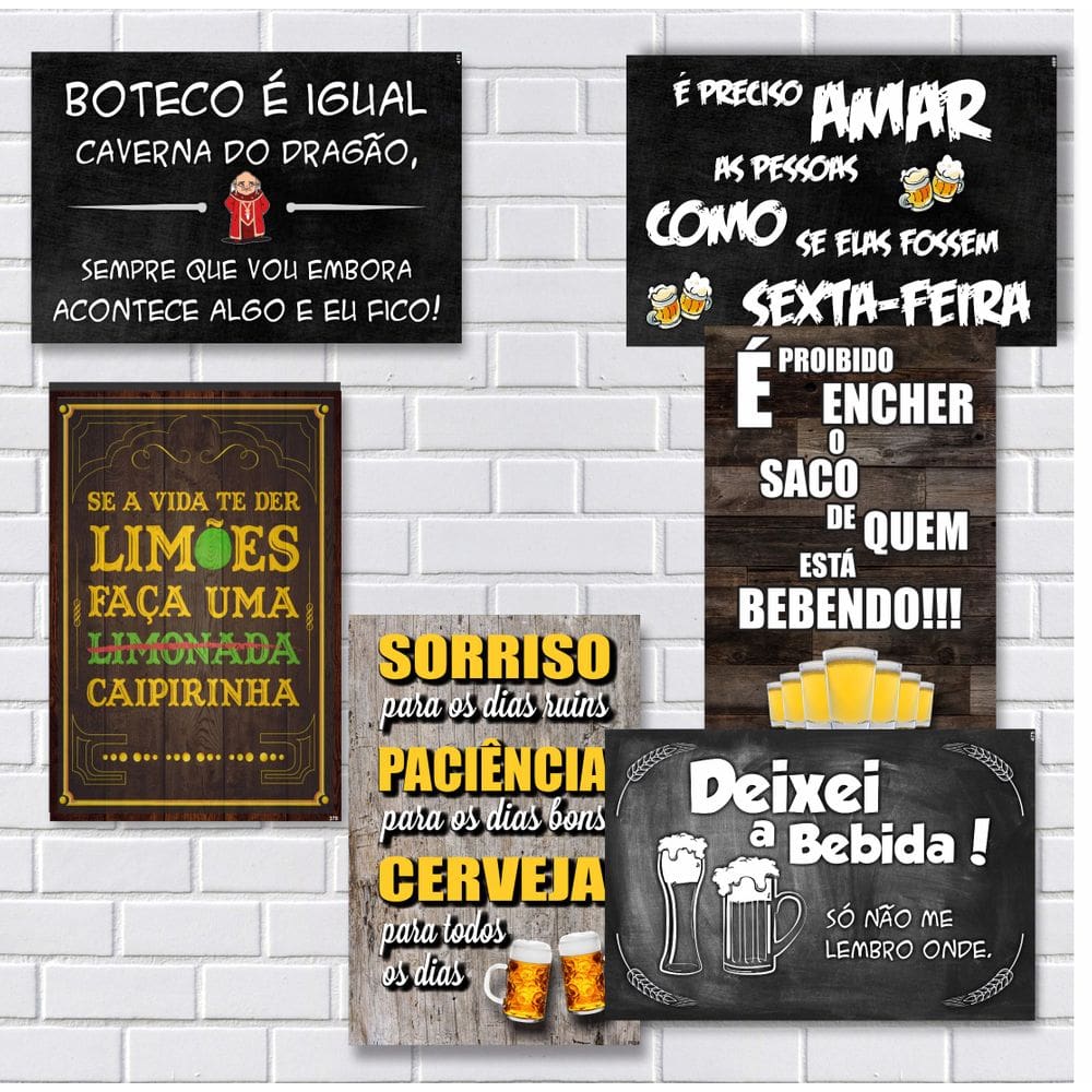 Kit Com 6 Placas Em Mdf - Frases De Boteco - R+ Adesivos