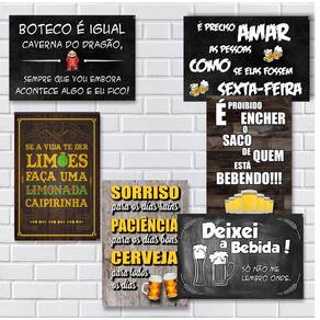 Kit Com 6 Placas Em Mdf - Frases De Boteco - R+ Adesivos
