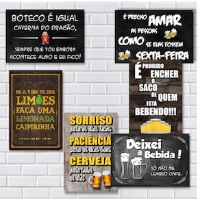 Kit Com 6 Placas Em Mdf - Frases De Boteco - R+ Adesivos