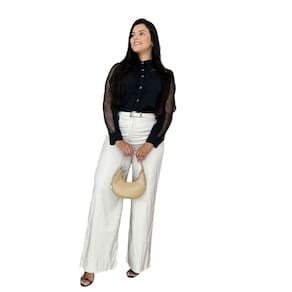 Camisa Feminino Viscoline Detalhes Em Grippe Manga Longa Fechamento Botoes