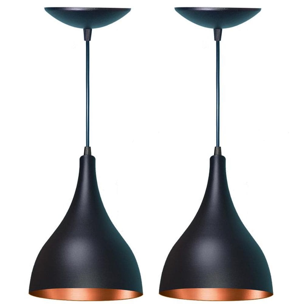 Pendente Gota Alumínio 15cm Preto/Cobre - Kit 2 Unidades