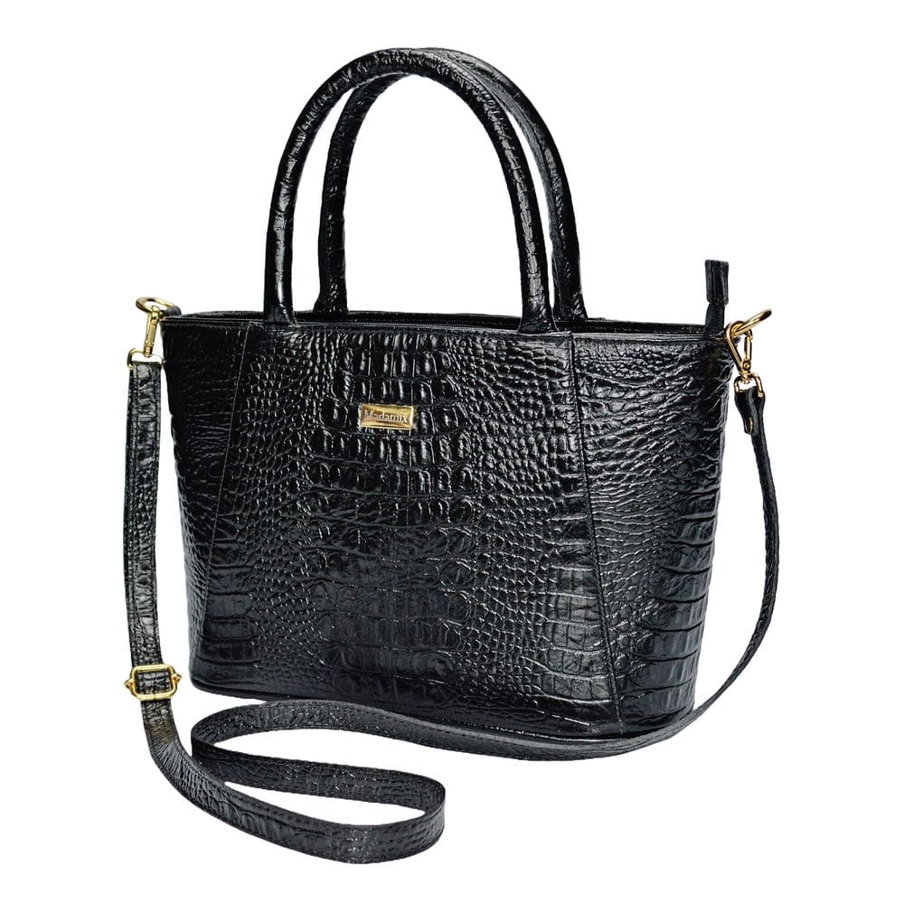 Bolsa Feminina Couro Transversal Tiracorolo Preta Tote Madamix