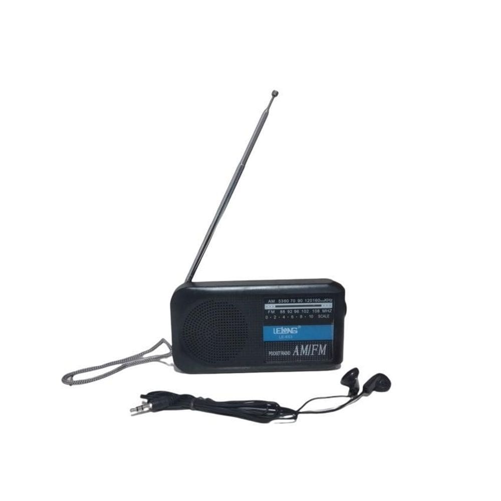 Rádio Portátil Analógico AM/FM Lelong LE-653 com Alça e Fone