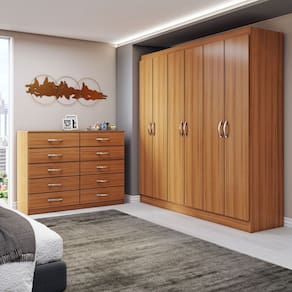 Guarda-Roupa Casal Aiden 6 Portas 2 Gavetas com Cômoda 10 Gavetas Cinamomo - Panorama Móveis