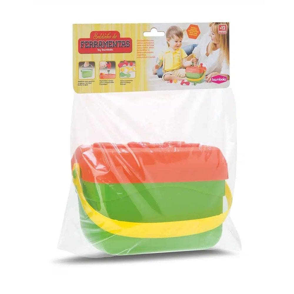 Brinquedo Baldinho Verde Ferramentas Vários Acessórios +12