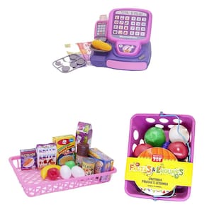 Kit Mercado Infantil Caixa Registradora Comida 39 Peças