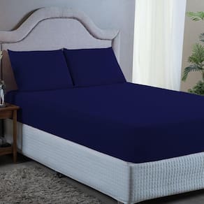 Roupa de Cama Queen Percal 400 Fios Azul Escuro