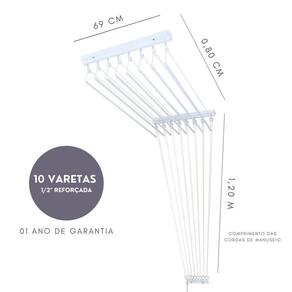 Varal Teto Individual 80Cm X 10 Varetas - Em Alumínio Branco