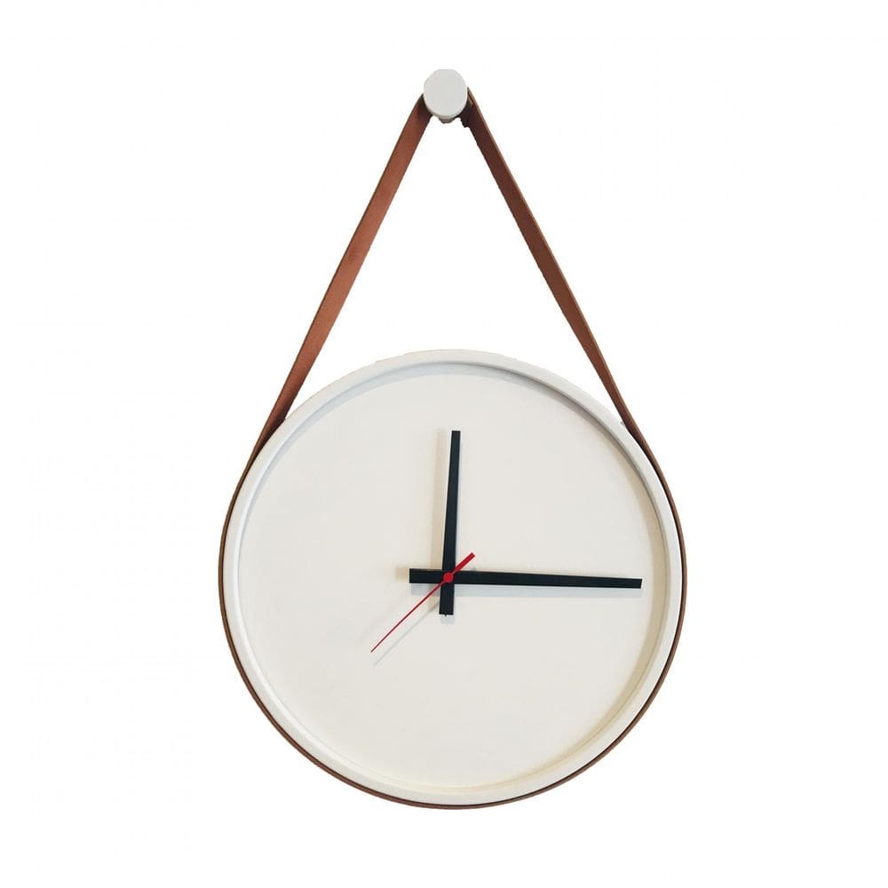 Relógio Adnet Branco Alça Caramelo Mostrador Branco 30 cm