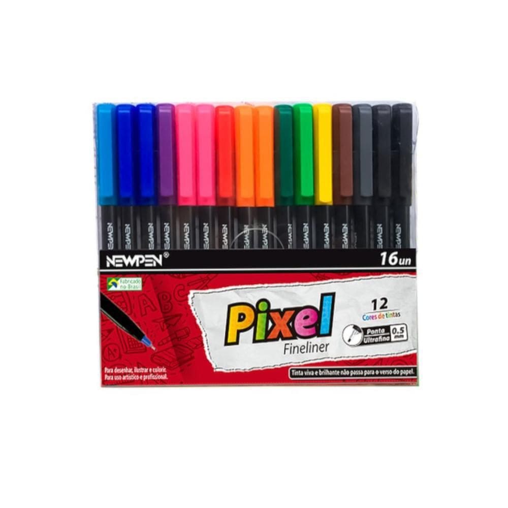 Caneta Pixel Fineliner Hidrográfica 16 Cores 0.5mm Newpen