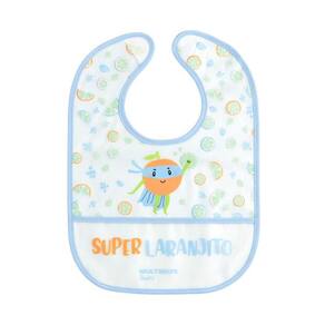 Babador Azul Yum Impermeável Com Bolso Coletor De Migalhas