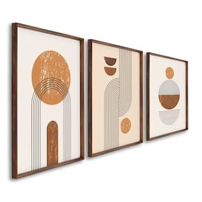 Quadro Decorativo Abstrato Geométrico Linhas e Formas 3 Telas 60x90cm para Escritório Hall Quarto Marrom