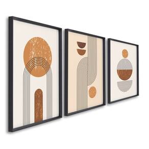 Quadro Decorativo 3 Telas Abstrato Geométrico Linhas Formas 60x90cm Para Cozinha, Banheiro, Hall de Preto
