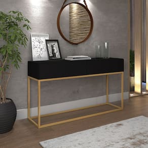 Aparador Buffet 02 Gavetas Industrial Linha Alta Moderno Preto com Dourado