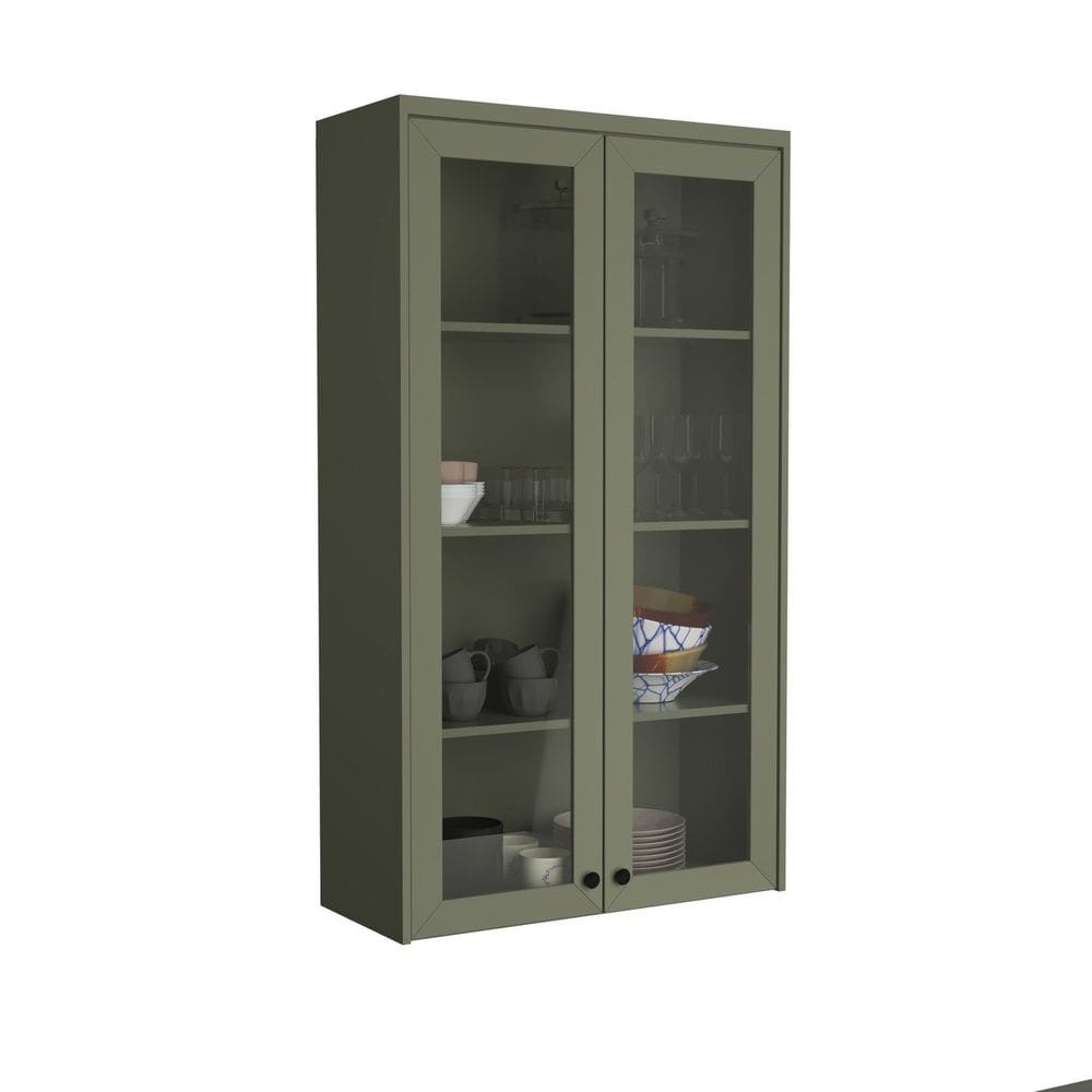 Cristaleira 80cm 2 Portas com Vidro Cozinha Sevilha Verde Hill