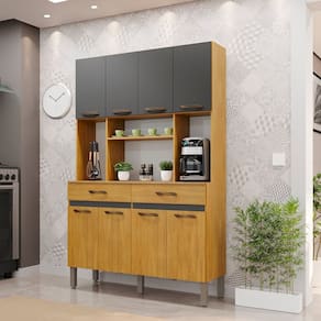 Armário de Cozinha 8 Portas 2 Gavetas New Ônix Cinamomo/ Grafitte