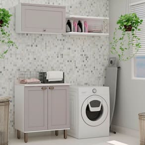 Kit Área de Serviço Acquaflex 100% Mdf com Armário, Balcão e Nicho com Metalon Branco/Cinza