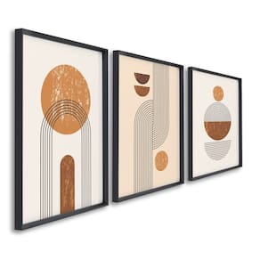 Quadro Decorativo Abstrato Geométrico Linhas e Formas 3 Telas 60x90cm para Escritório Hall Quarto Preto