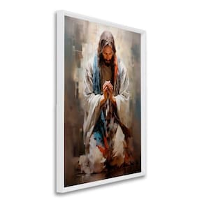Quadro Decorativo Jesus em Oração 1 Tela 60x90cm para Decorar, Igreja, Sala, Quarto Branco
