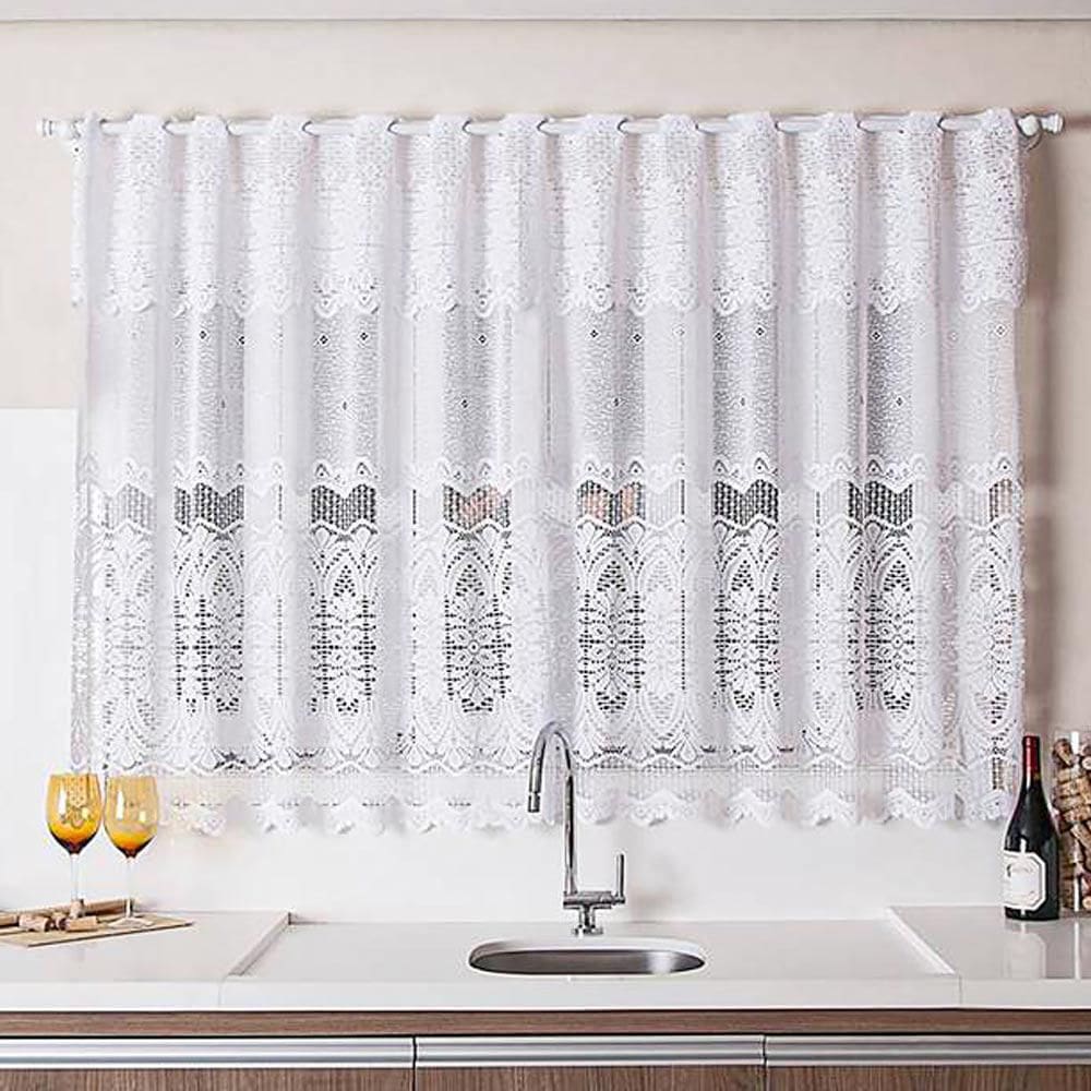 Cortina De Cozinha Renda Arabesco Com Bandô Branca 220X120Cm