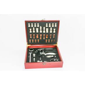 Kit Acessórios para Vinho 9 Peças Inox Caixa com Jogo Xadrez