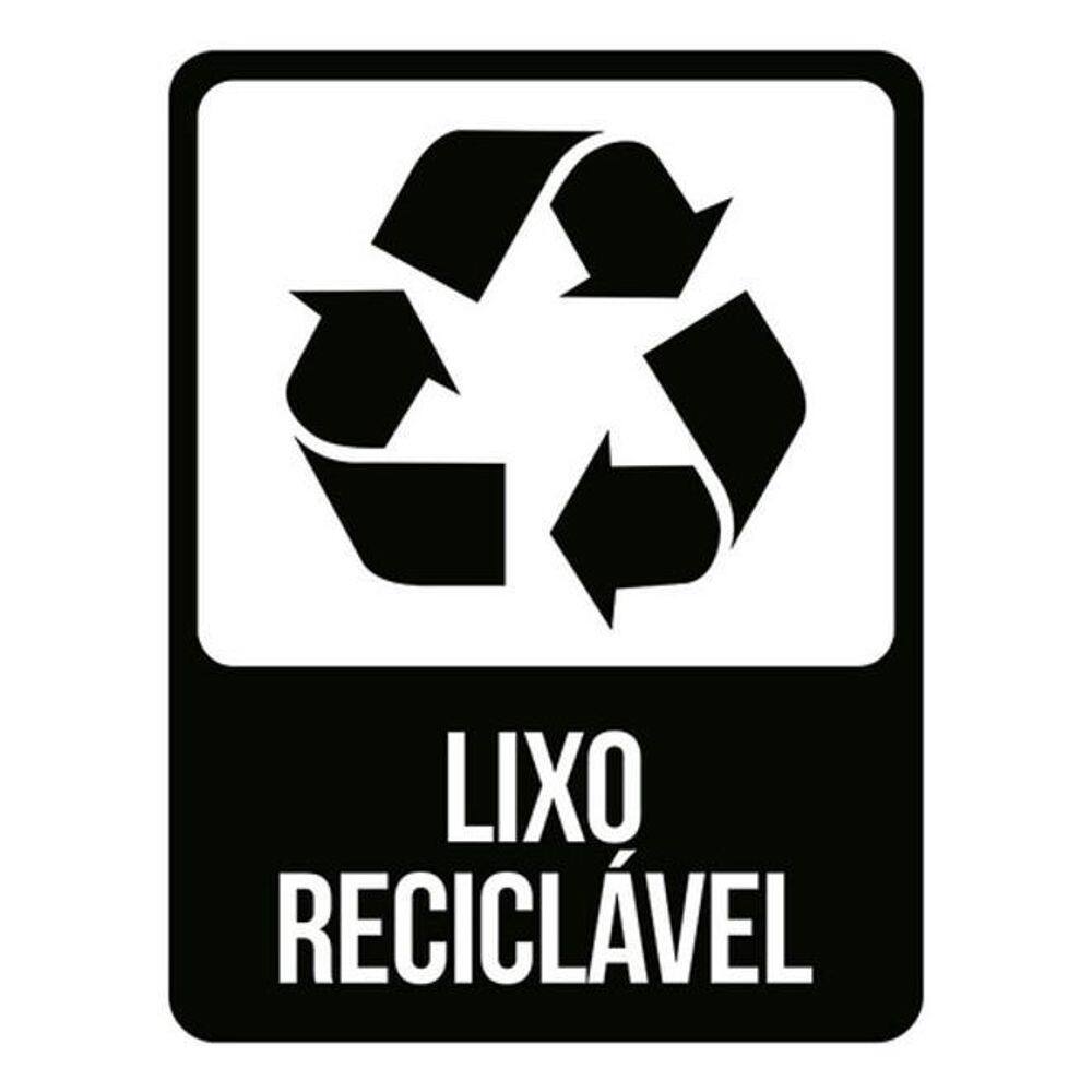 Kit 3 Placas Sinalização - Lixo Reciclável Preta