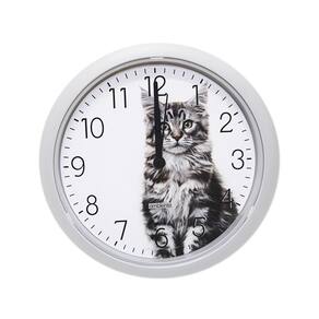 Relógio De Parede Sala Cozinha Gato Cat 24Cm Redondo Branco