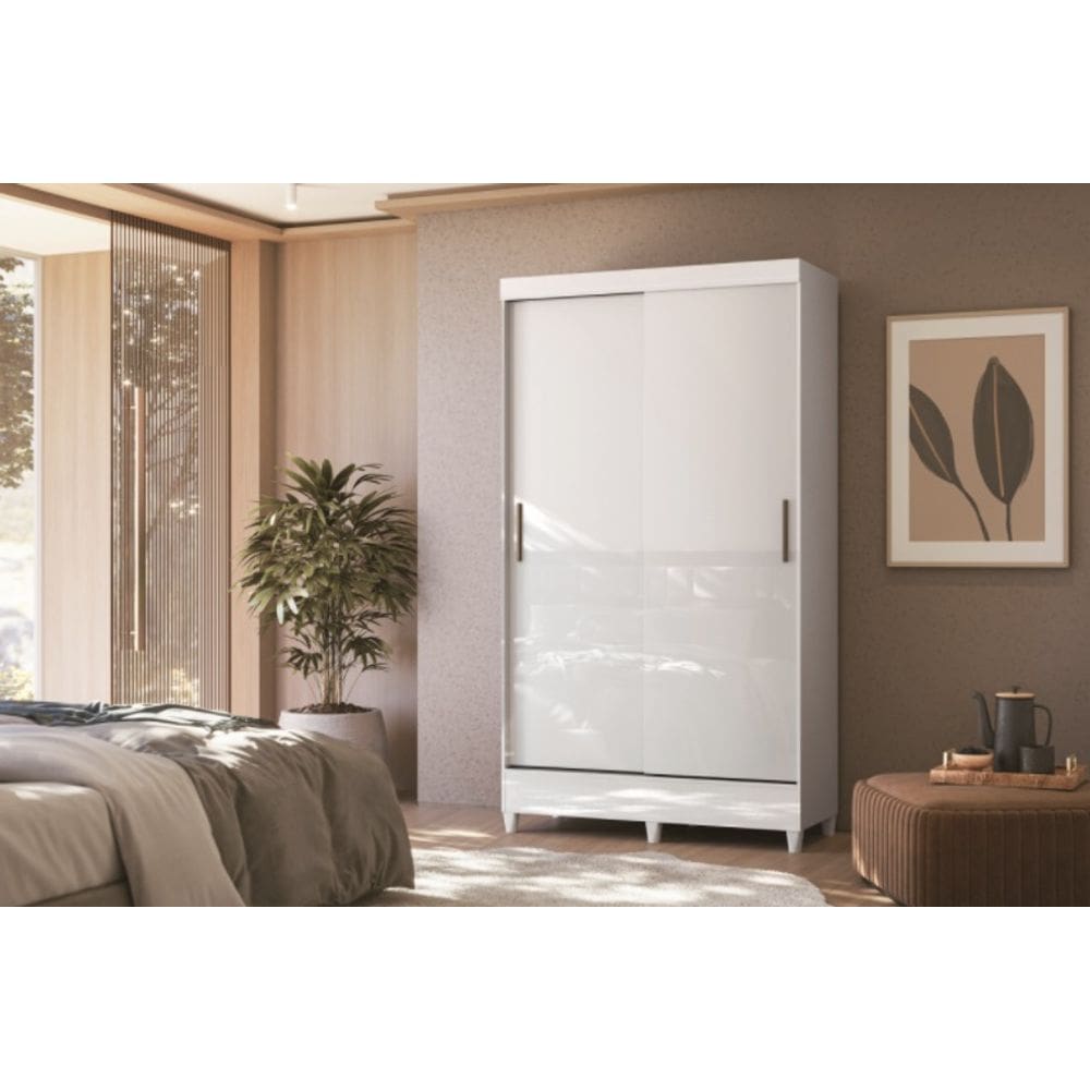 Guarda Roupa 1,06m 2 Portas Correr com Pés Santos Andira Fit Branco