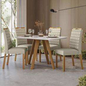 Mesa de Jantar Ambiente Mariah 120x80 cm com Vidro Ype Off White e 4 Cadeiras Mariana Veludo Nude - New Ceval