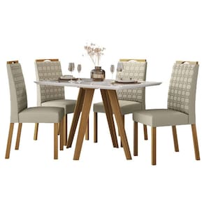 Mesa de Jantar Mariah 120x80 cm com Vidro Ype Off White e 4 Cadeiras Mariana Veludo Nude - New Ceval