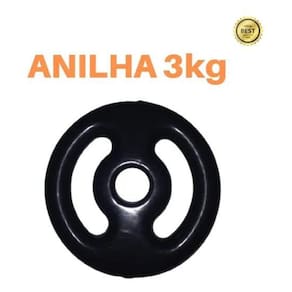 Anilha 3Kg Emborrachada Super Premium Preta Academia/Casa