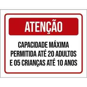 Kit 10 Placas Atenção Capacidade Máxima Permitida 20 Adultos